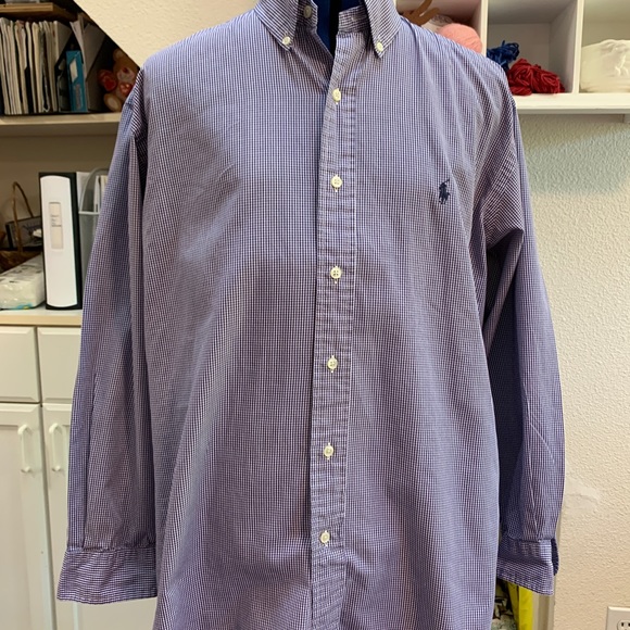 Ralph Lauren button down shirt, long sleeve, blue white check, size 16 1/2 42/33 - Picture 2 of 3